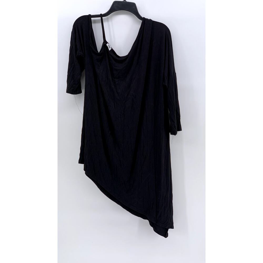 M Women's Black Cutout Shoulder Elbow Sleeve Asymmetrical Dress SZ L